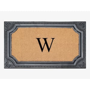 A1HC Angela Black/Beige 24 in. x 39 in. Rubber and Coir Heavy Duty Easy to Clean Monogrammed W Door Mat