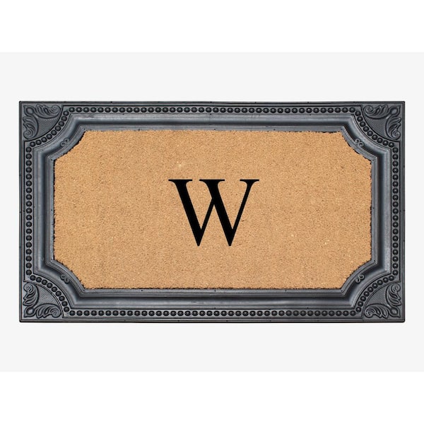 A1 Home Collections A1HC Angela Black/Beige 24 in. x 39 in. Rubber and Coir Heavy Duty Easy to Clean Monogrammed W Door Mat
