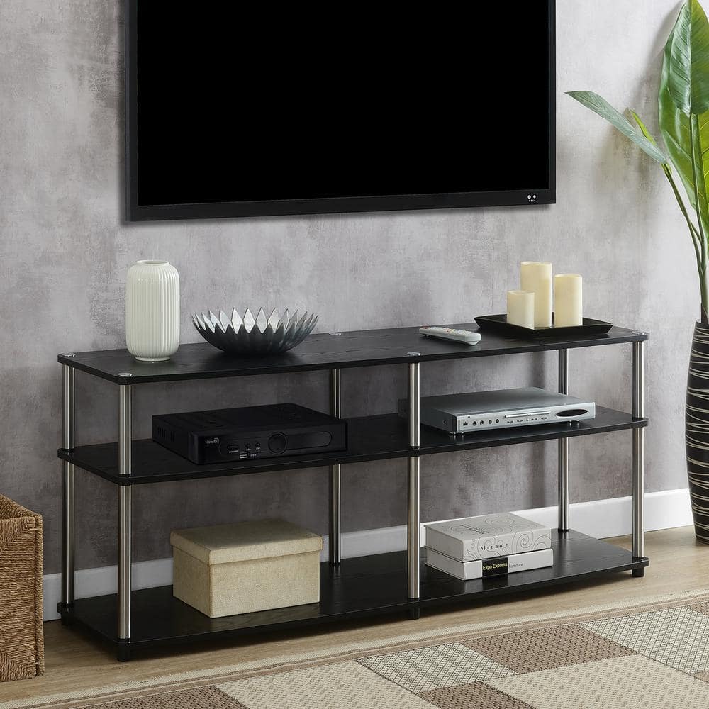 Black 59" 3-Tier TV Stand with Stainless Steel Poles