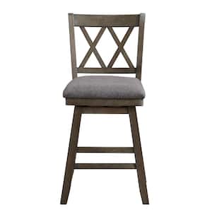 Brookline 24 in. Walnut High Back Wood 37.5 in. Swivel Counter Stool with Fabric Seat