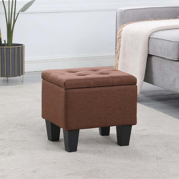 Small Foot Stool Square Leather Ottoman Foot Rest Cushion for Living Brown