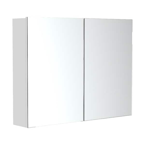 31.5 in. W x 23.5 in. H Rectangular MDF Surface Mount Medicine Cabinet with Mirror in Silver