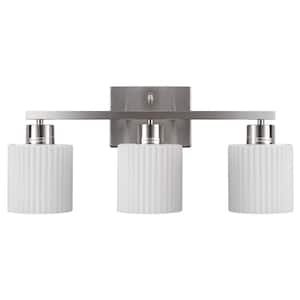 21 in. 3-Light Brushed Nickel Vanity Light Fixture with White Frosted Glass Shades for Bathroom Mirror