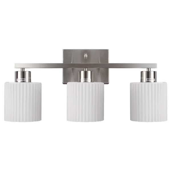 YANSUN 21 in. 3-Light Brushed Nickel Vanity Light Fixture with White Frosted Glass Shades for Bathroom Mirror