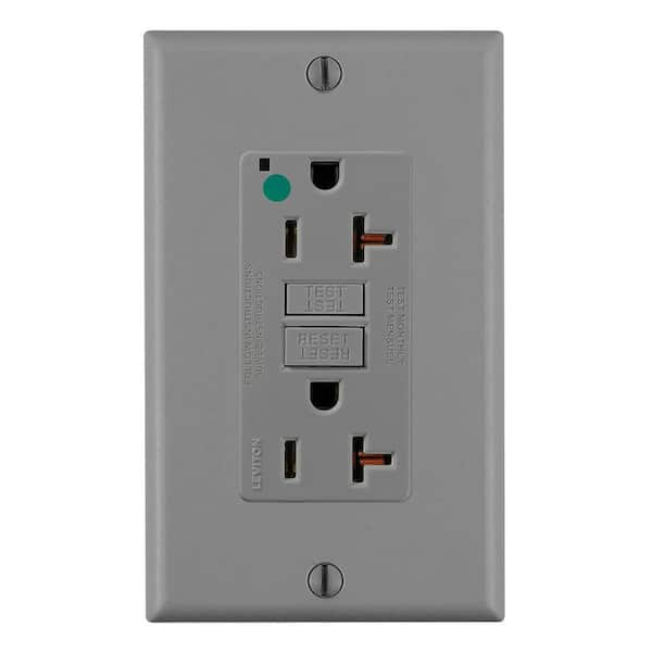 Leviton 20 Amp Self-Test SmartlockPro Hospital Grade Extra Heavy Duty GFCI Outlet, Gray