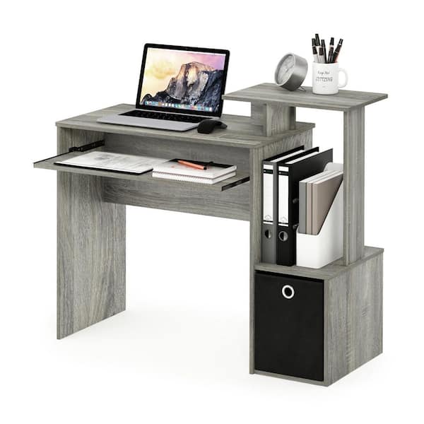 ECON 39.4 in. Rectangle Grey Oak Wood Desk with Side Shelves