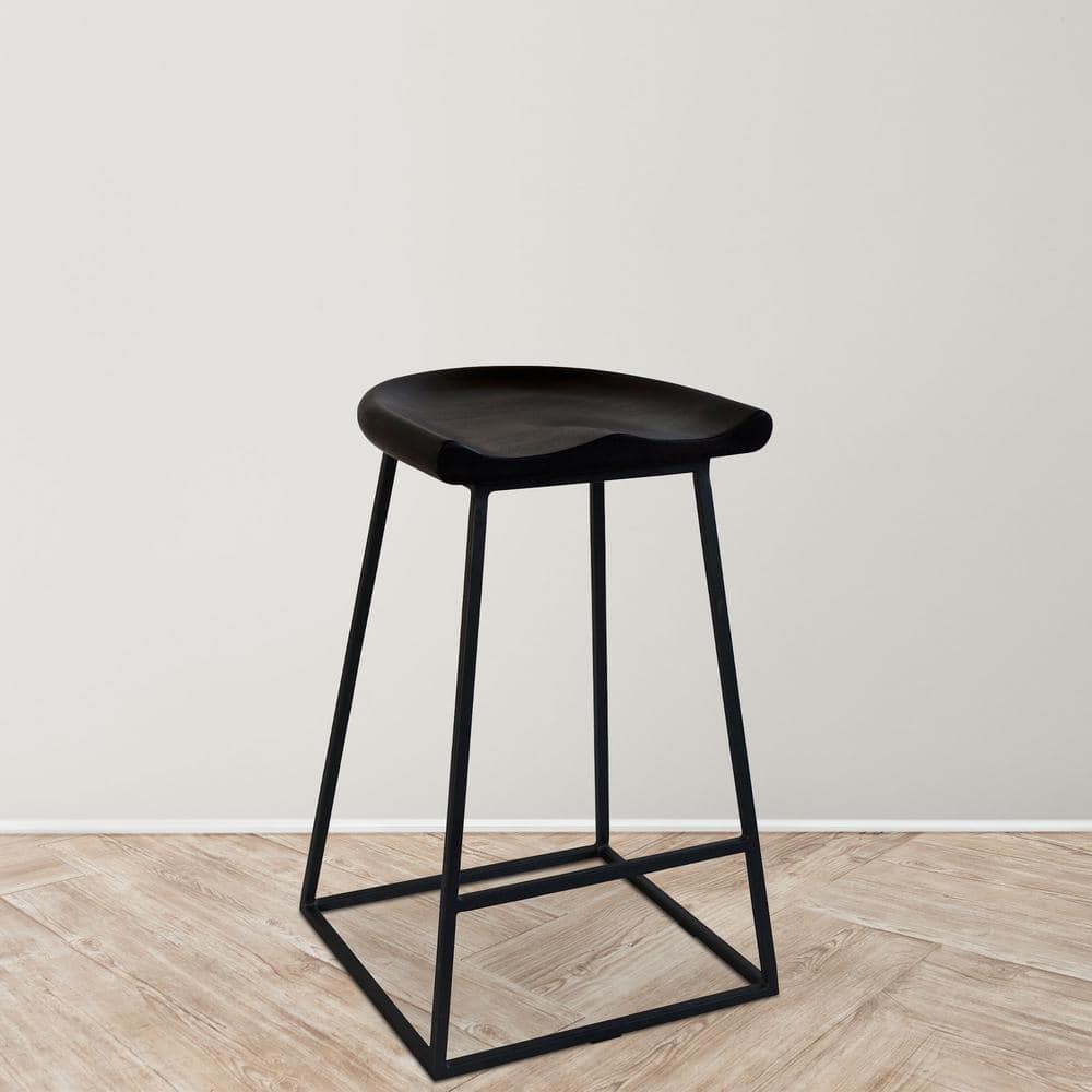 Jackman 25.5" Brown Acacia Wood and Steel Modern Counter Stool
