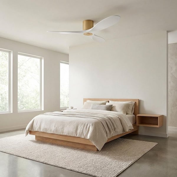 Maverick Smart 52 in. Hugger Burnished Brass/Matte White Indoor/Outdoor Modern Ceiling Fan with Remote Included