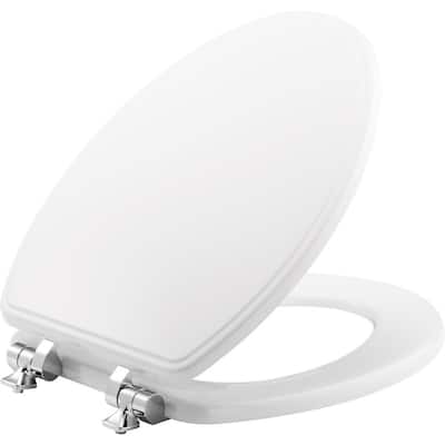 Weston Slow Close Elongated Closed Front Toilet Seat in White Never Loosens Chrome Metal Hinge