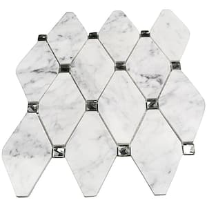 Mirage Lozenge Carrara 11.25 in. x 10.5 in. x 8 mm Marble and Glass Wall Mosaic Tile