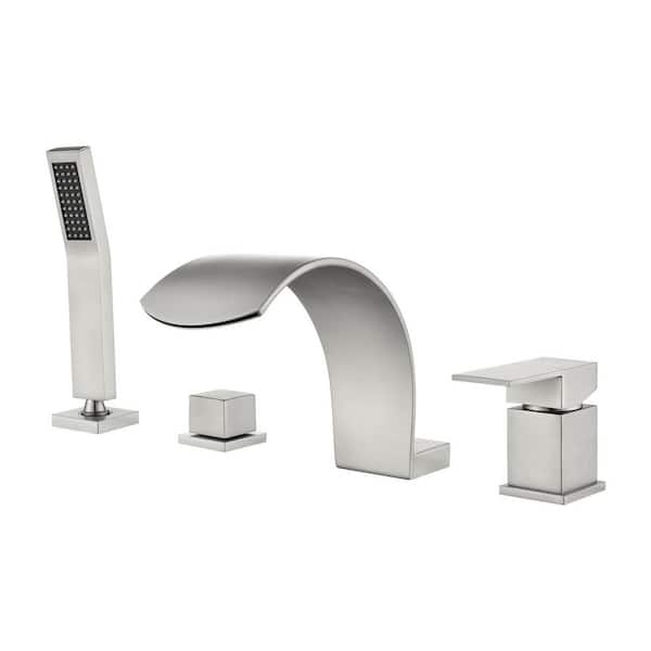 Single-Handle Tub-Mount Tub Faucet with Hand Shower in Brushed Nickel