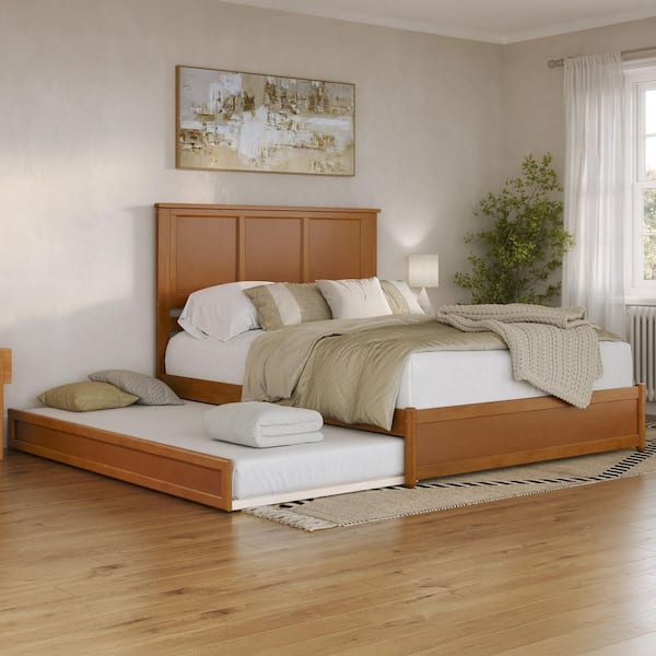 AFI Felicity Light Toffee Natural Bronze Solid Wood Frame Queen Platform Bed Panel Footboard Twin XL Trundle