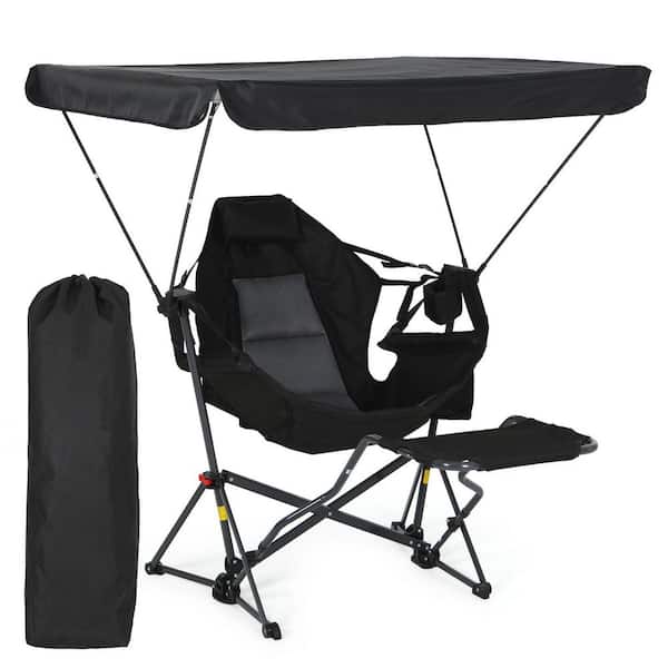 Portable Hammock Chair with Adjustable Canopy & Footrest, Folding Rocking Chair with Shade for Camping & Picnic (1 Pack)