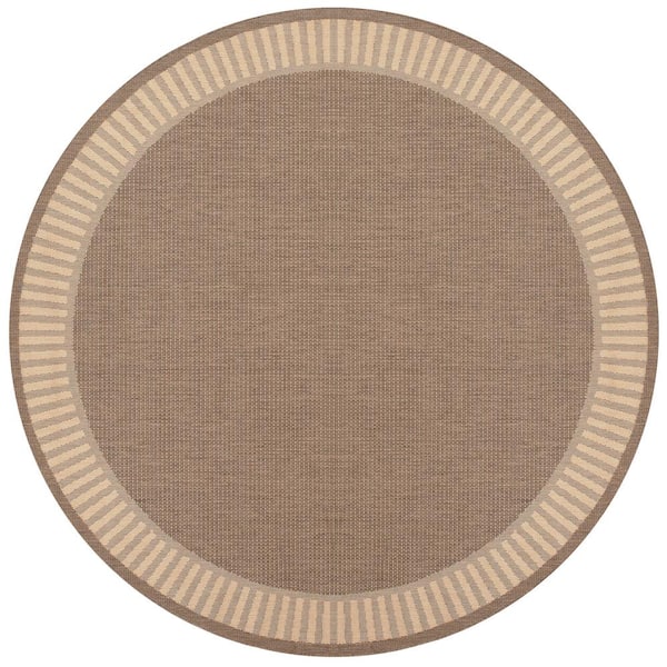 Couristan Recife Wicker Stitch Cocoa-Natural 8 ft. x 8 ft. Round Indoor/Outdoor Area Rug