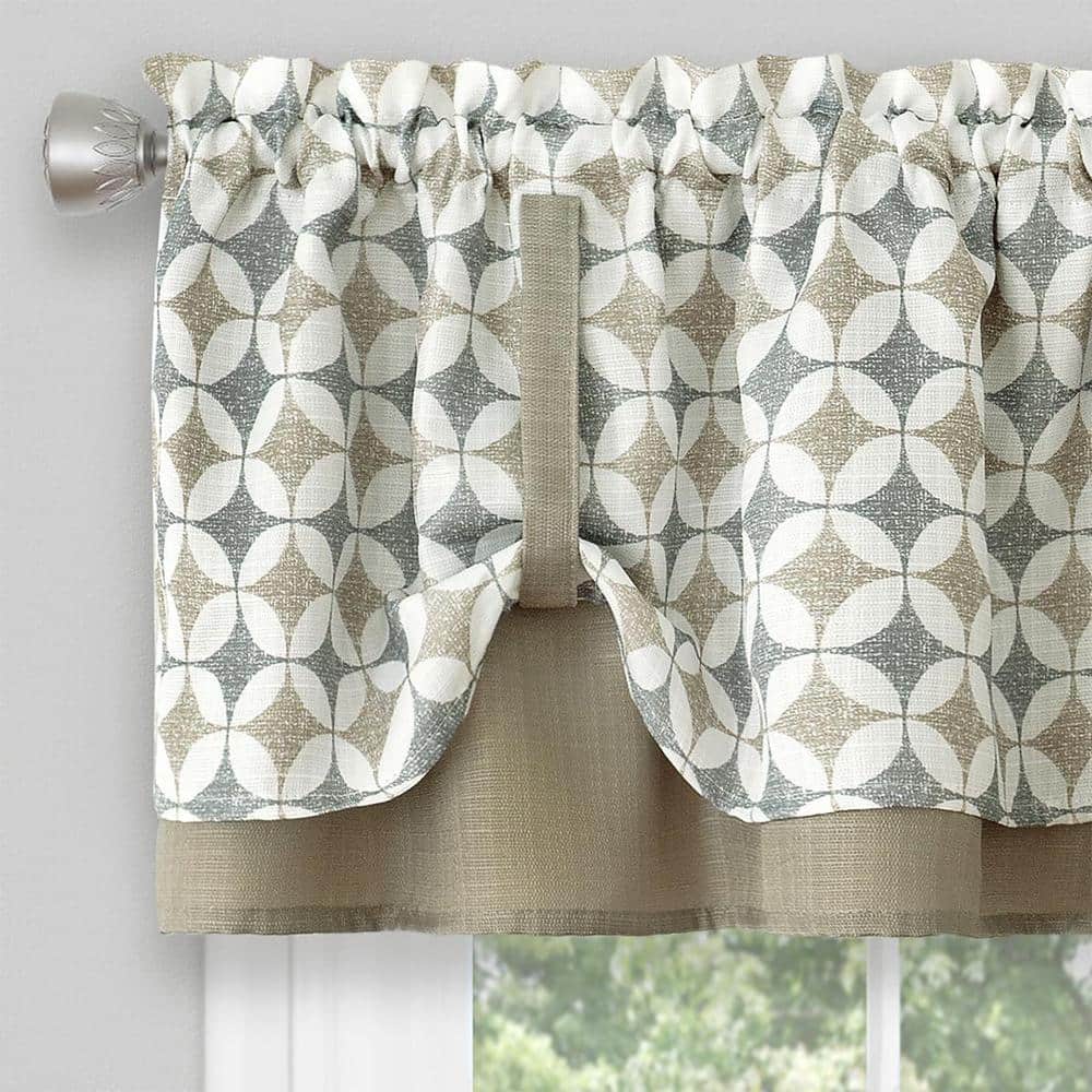 Taupe and Silver Geometric Sill Length Valance Set