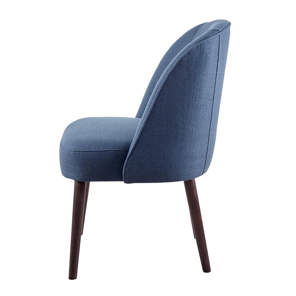 Blue Upholstered Birch Wood Curved Dining Chair