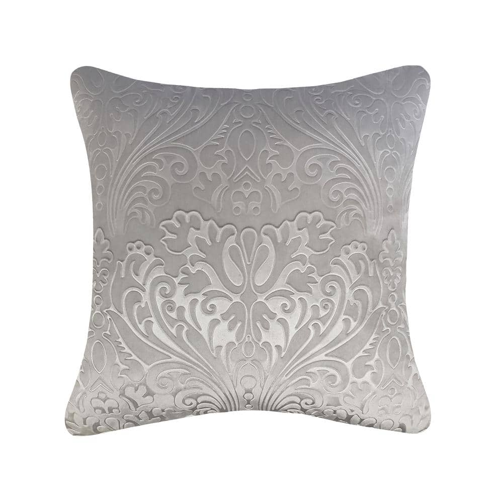 Edie@Home Silver Grey Chevron Velvet 20 in. X 20 in. Throw Pillow ...