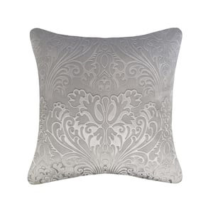 Silver Grey Chevron Velvet 20 in. X 20 in. Throw Pillow