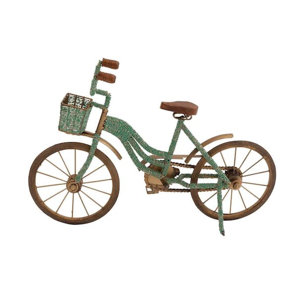 Litton Lane 4 in. x 12 in. Green Metal Bike Sculpture