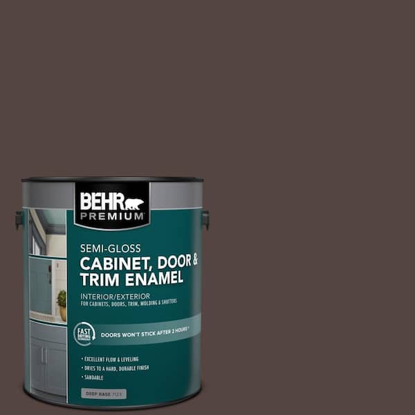 BEHR PREMIUM 1 gal. #PFC-25 Dark Walnut Semi-Gloss Enamel Interior/Exterior Cabinet, Door & Trim Paint