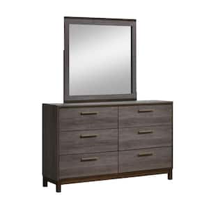 Manvel 6-Drawers 35.88 in. H x 59 in. W x 15.63 in. D 2-Tone Antique Gray Dresser with Mirror
