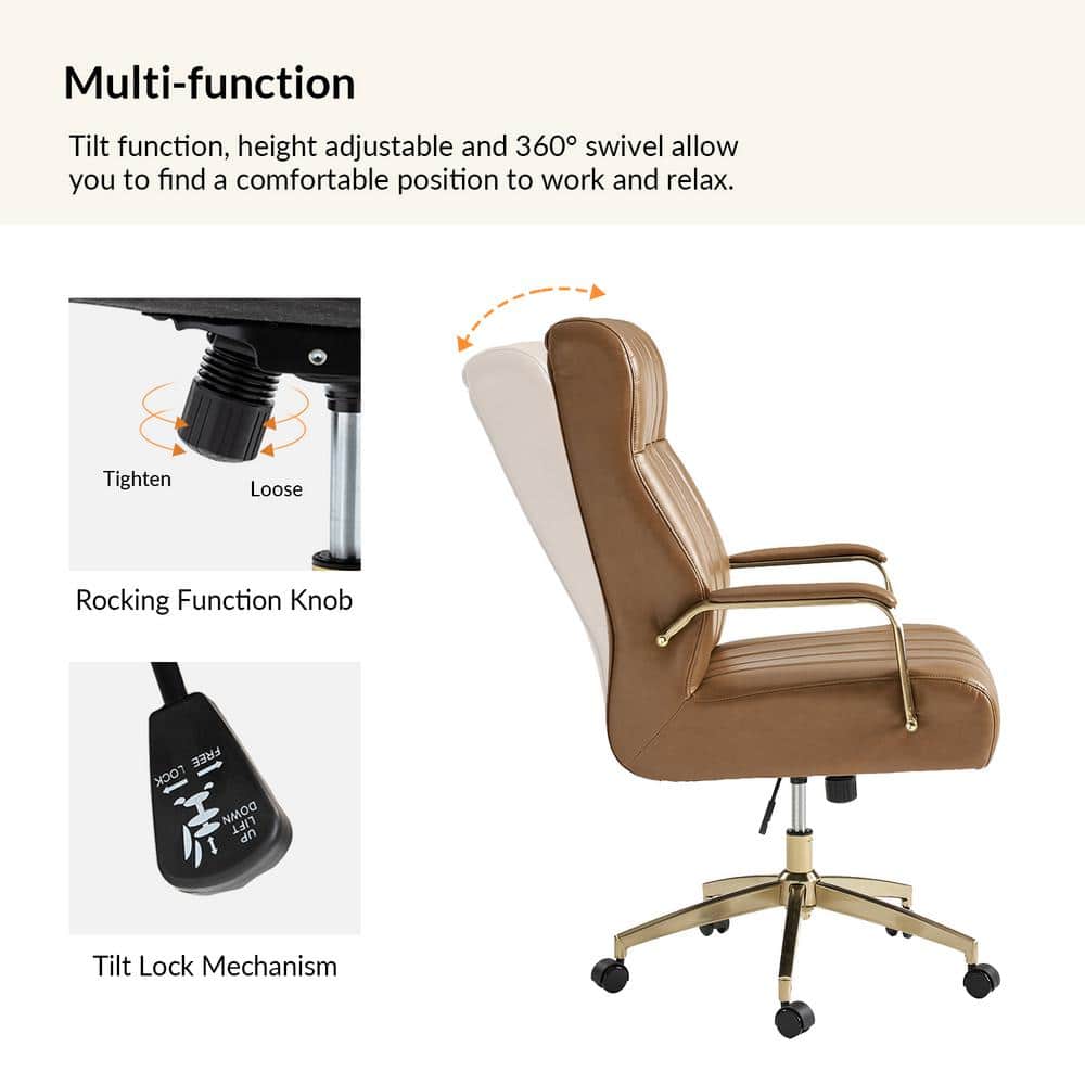 Costante Faux Leather Tufted Swivel and Tilting Ergonomic Executive Office Chair in Camel with High Back - Thumbnail 4