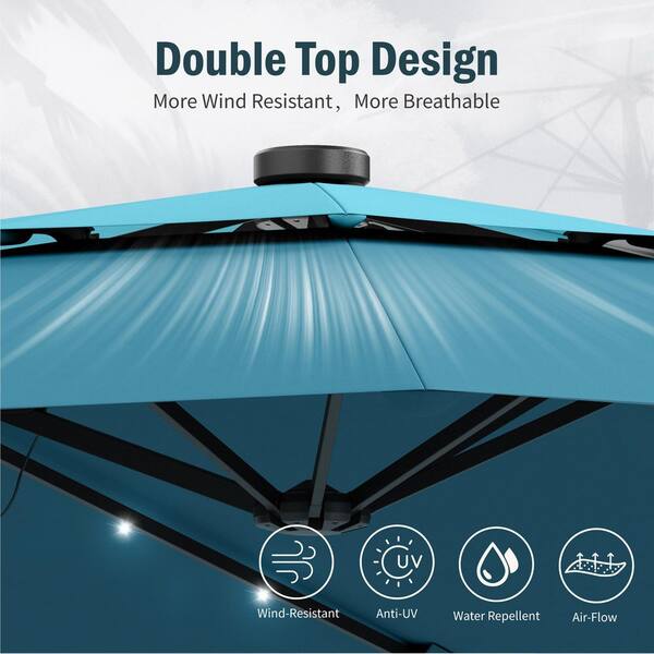double top market patio umbrella with base 15 Patiojoy 15FT Double-Sided Large Crank Handle Vented Outdoor Twin large sandbags (sand not included) 15 ft. Double Sided Market