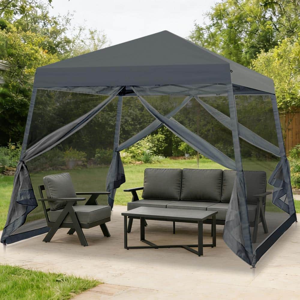 10 ft. x 10 ft. Pop-up Gazebo Slant-Leg Gazebo Tent w/ Adjustable Leg Mosquito Netting Retractable Frame Outdoor, Gray price history on PriceWatchPro