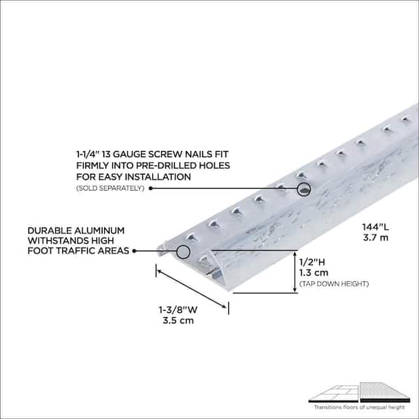 1-3/8"X 144" SILVER ALUMINUM CARPET GRIPPER W/TEETH HAMMERED
