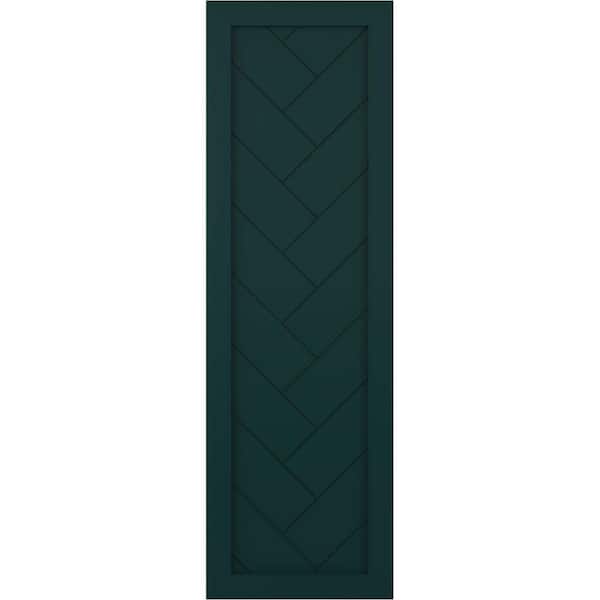 Ekena Millwork 12 in. x 29 in. PVC Single Panel Herringbone Modern Style Fixed Mount Board and Batten Shutters Pair in Thermal Green