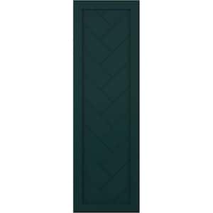 12 in. x 69 in. PVC Single Panel Herringbone Modern Style Fixed Mount Board and Batten Shutters Pair in Thermal Green