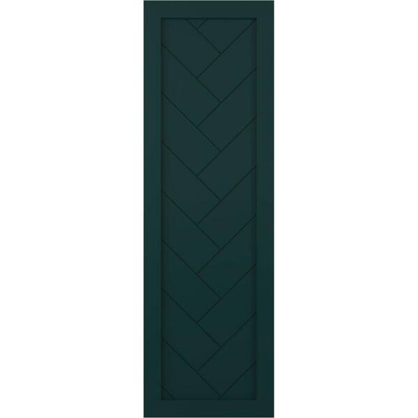 Ekena Millwork 15 in. x 61 in. PVC Single Panel Herringbone Modern Style Fixed Mount Board and Batten Shutters Pair in Thermal Green