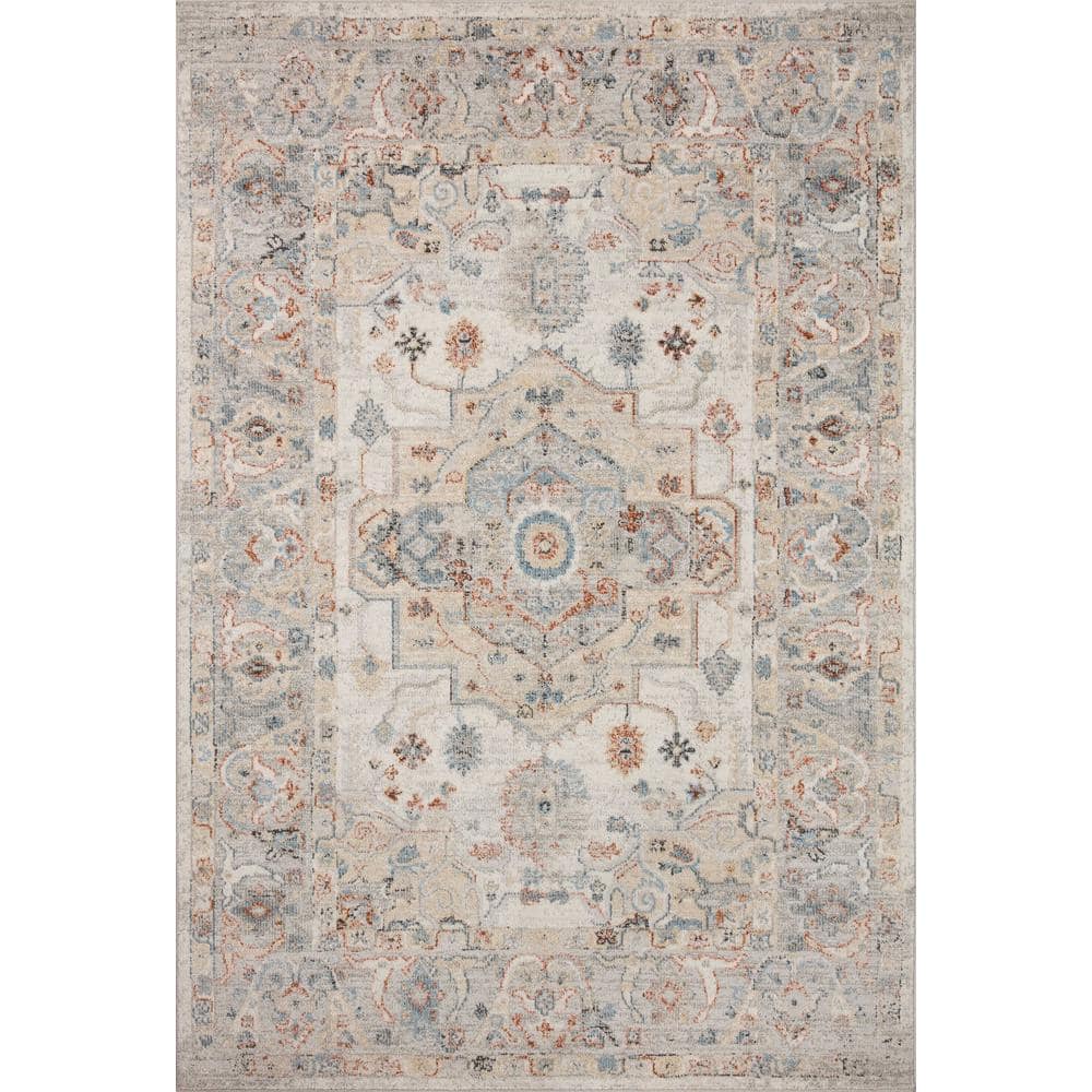Ivory and Multi Polyester Round 5'-3" Area Rug