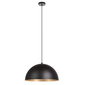 Rafaelino 15 in. W x 7.5 in. H 1-light Structured Black/Gold Leaf Pendant Light with Metal Bowl Shade