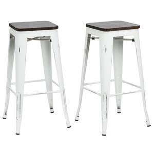 Cormac 30 in. Antique White Wood Seat Bar Stool (Set of 2)