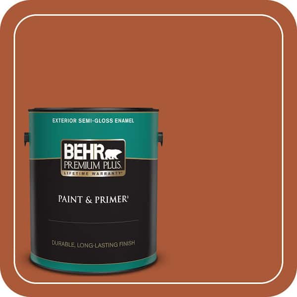BEHR PREMIUM PLUS 1 gal. #S-H-220 Summer Heat Semi-Gloss Enamel Exterior Paint & Primer