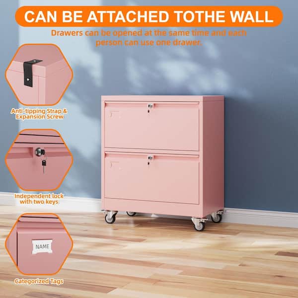 Hephastu 29 in. W x 34 in. H x 16 in. D Rolling 2-Drawer Metal