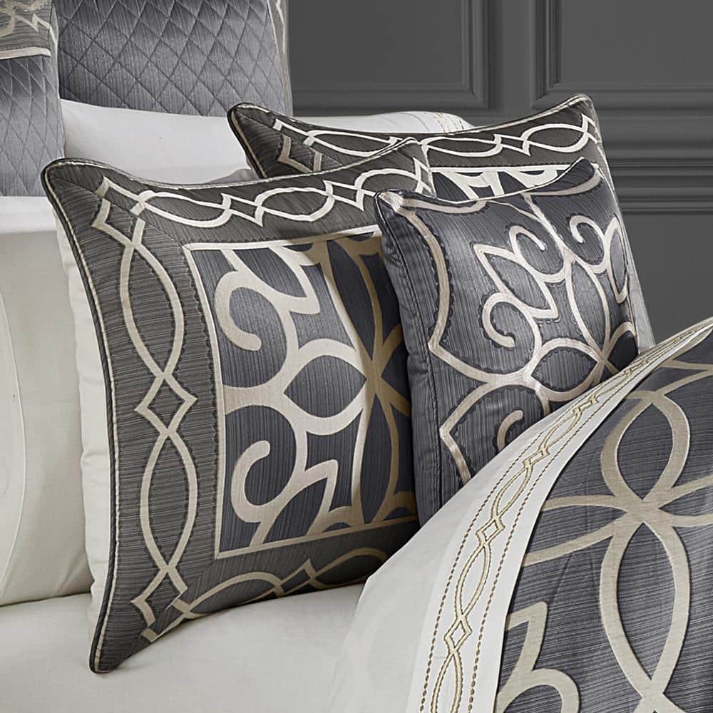Queen Gray Jacquard Embroidered Bedspread Set