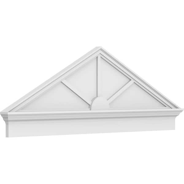 Ekena Millwork 2-3/4 in. x 62 in. x 22-3/8 in. (Pitch 6/12) Peaked Cap 3-Spoke Architectural Grade PVC Combination Pediment Moulding
