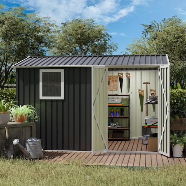 9.5 ft. x 6.7 ft. Metal Outdoor Storage Shed w/ Translucent Window