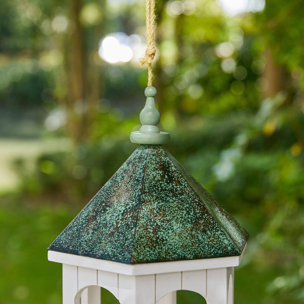 Large Hanging Gazebo Bird Feeder with Patina Metal Roof