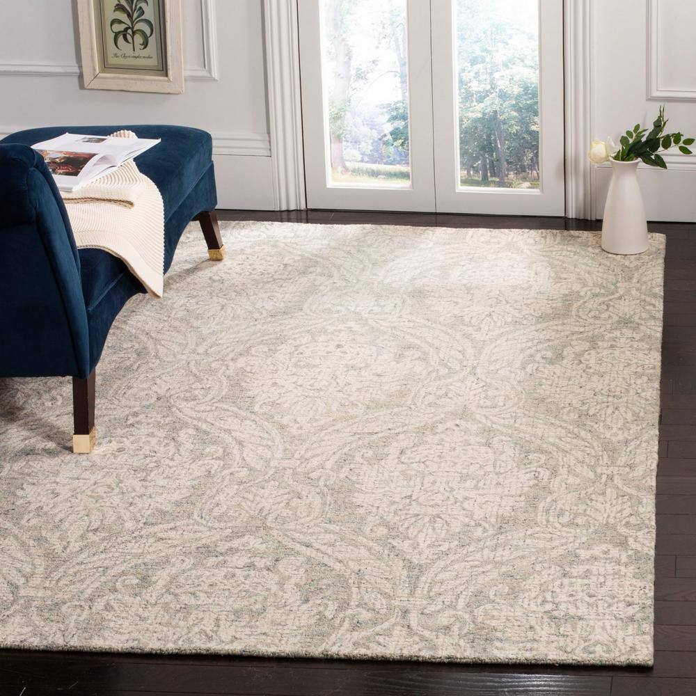Handmade Abstract Gray Wool Rectangular Rug 10' x 14'