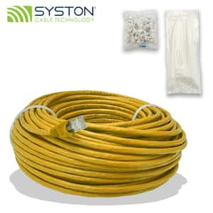 50 ft. Yellow CMR Riser Rated Cat 5e 350 MHz 24 AWG Solid Bare Copper Ethernet Network Wire- RJ45 Plug Heat Resistant