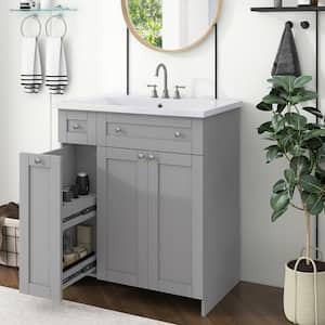 30 in. Freestanding Multi-functional Storage Bathroom Vanity Cabinet with Combo Sink, Door and Drawers, Grey