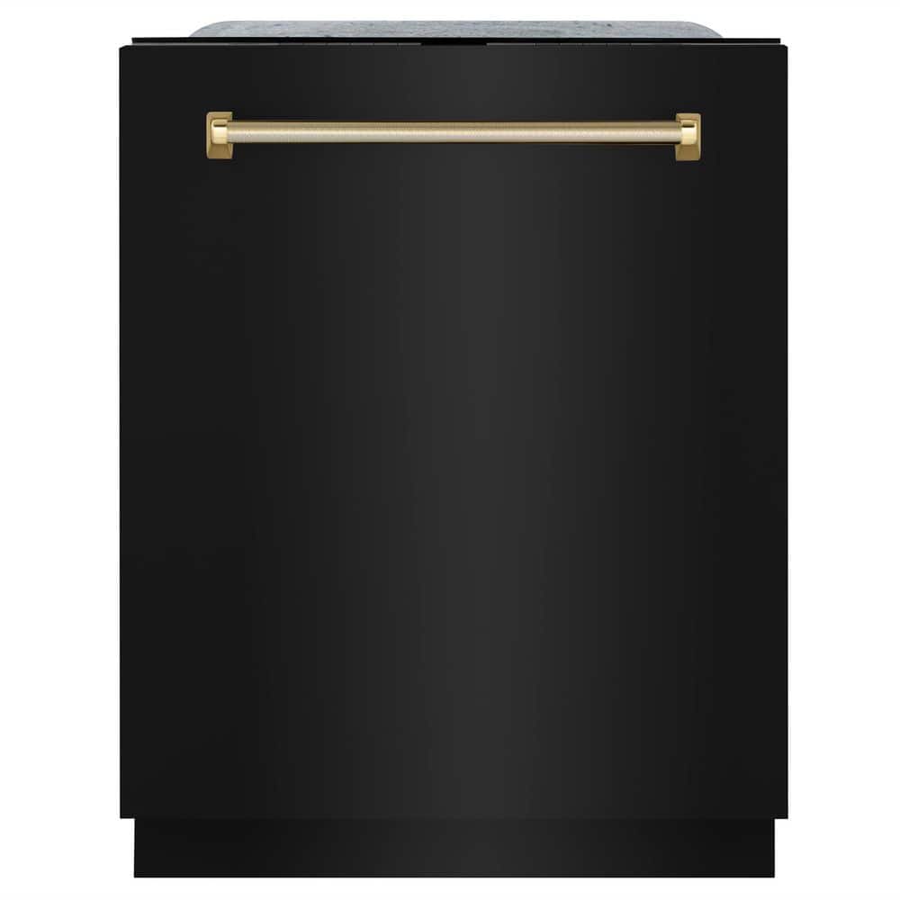 ZLINE Kitchen and Bath Autograph 24 in. Monument 3rd Rack Top Touch Control Dishwasher in Black Stainless Steel and Gold Helix Handle, 45dBa