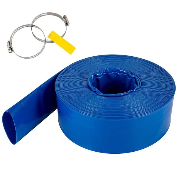 Discharge Hose, 3\ in. x 105\ ft. PVC Lay Flat Hose, Heavy Duty Backwash Drain Hose with Clamps, Weather-Proof