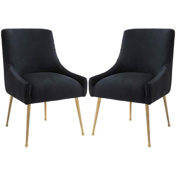 Boyel Living Soft Black Velvet Upholstered Side Chair with Golden Legs (Set of 2)