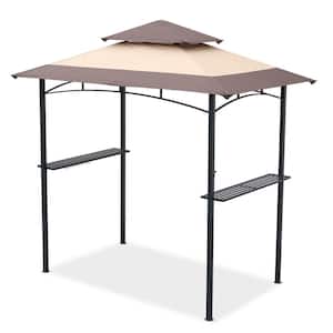8 ft. x 5 ft. Outdoor 2-Tiers Grill Gazebo Steel Soft Top Canopy Tent with Hook and Bar Counters