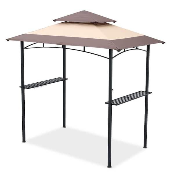 Mondawe 8 ft. x 5 ft. Outdoor 2-Tiers Grill Gazebo Steel Soft Top Canopy Tent with Hook and Bar Counters