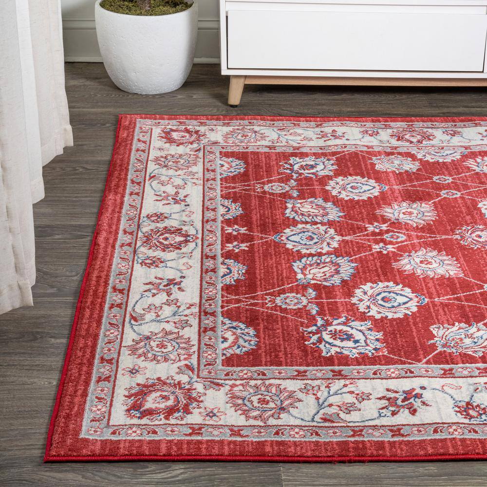 Red and Cream Synthetic Reversible Runner Rug, 4.3" x 36.61"